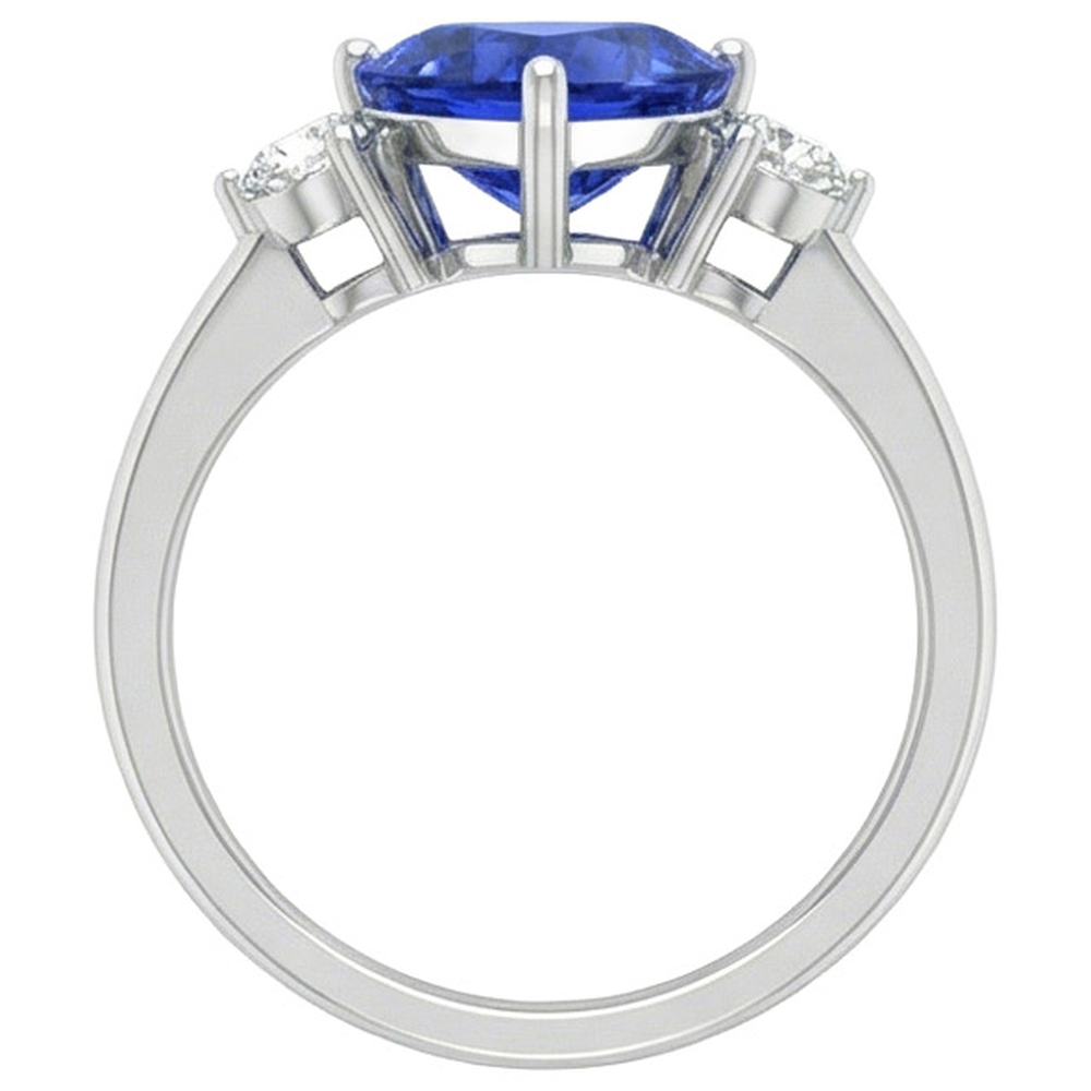 2.51 ct. Ceylon Blue Saphir Trillion Aus der Erde Abgebauter Natürlicher Diamants 3-Stein-Ring