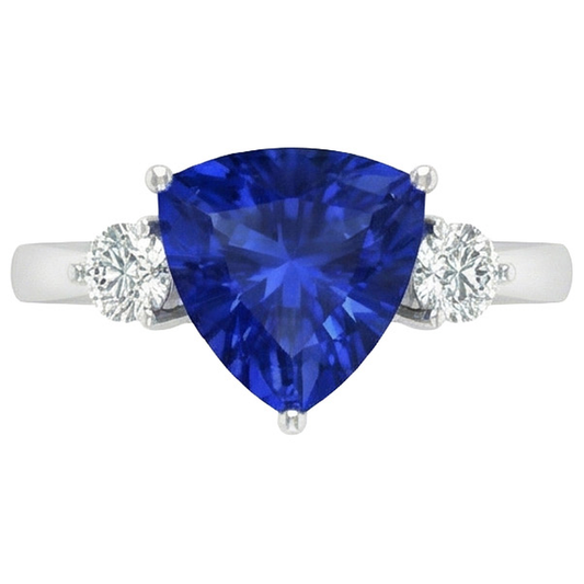 2.51 ct. Ceylon Blue Saphir Trillion Aus der Erde Abgebauter Natürlicher Diamants 3-Stein-Ring