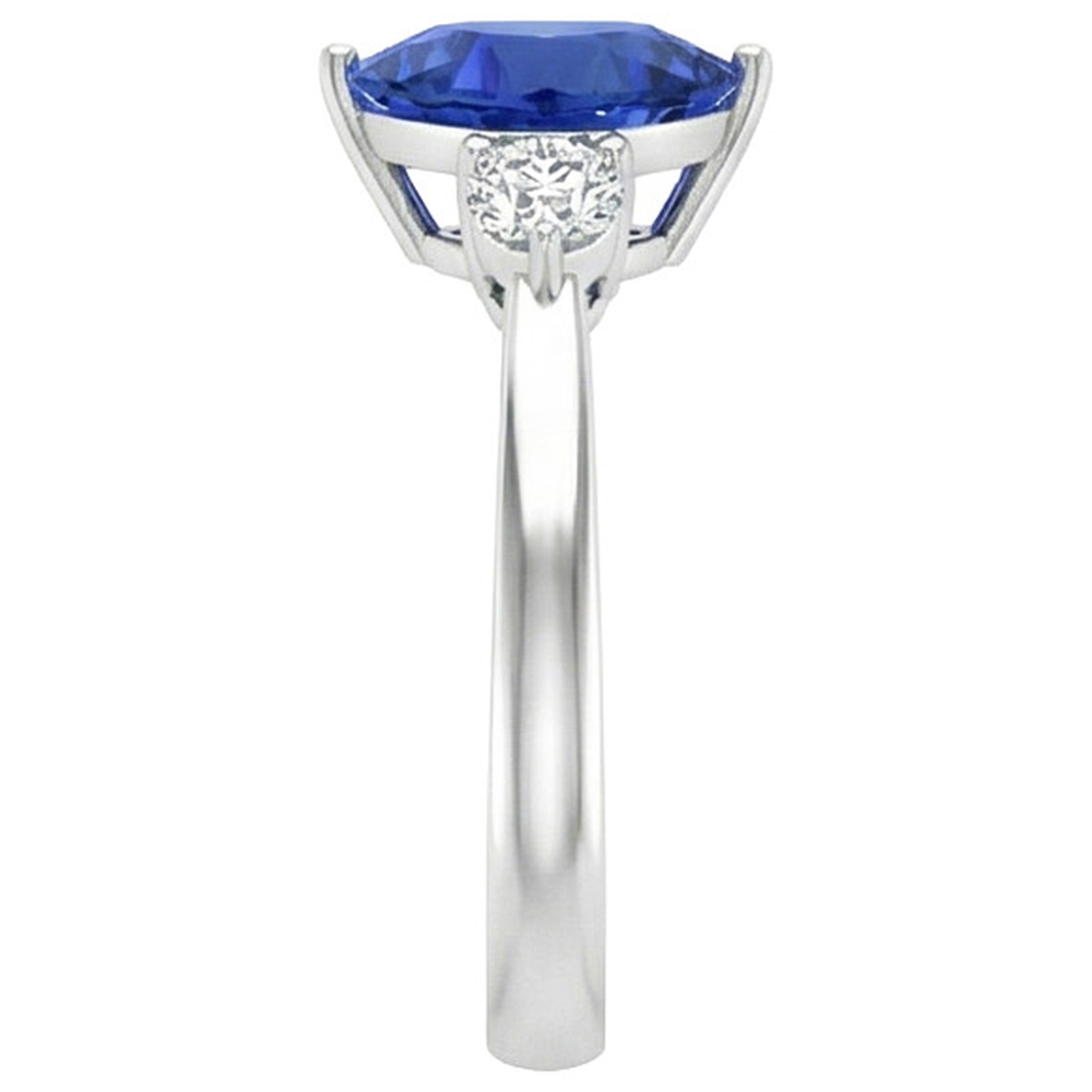 2.51 ct. Ceylon Blue Saphir Trillion Aus der Erde Abgebauter Natürlicher Diamants 3-Stein-Ring