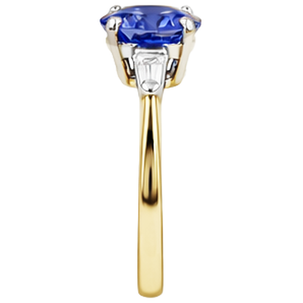 2.55 Karat Tansanit und Baguette Aus der Erde Abgebauter Natürlicher Diamanten Drei-Stein-Ring 14K