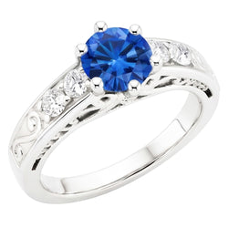 2.60 Karat Runder Ceylon Saphir Aus der Erde Abgebauter Natürlicher Diamanten Ring 14K Weißgold
