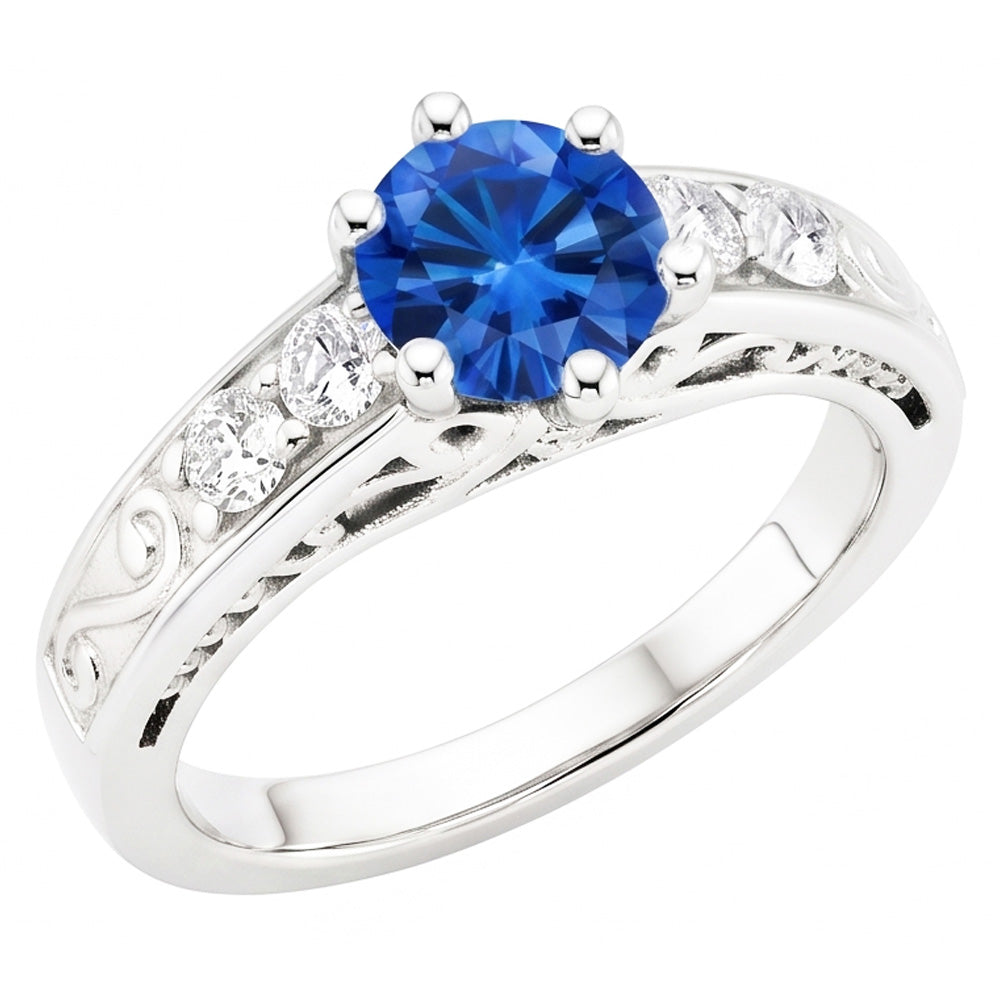 2.60 Karat Runder Ceylon Saphir Aus der Erde Abgebauter Natürlicher Diamanten Ring 14K Weißgold