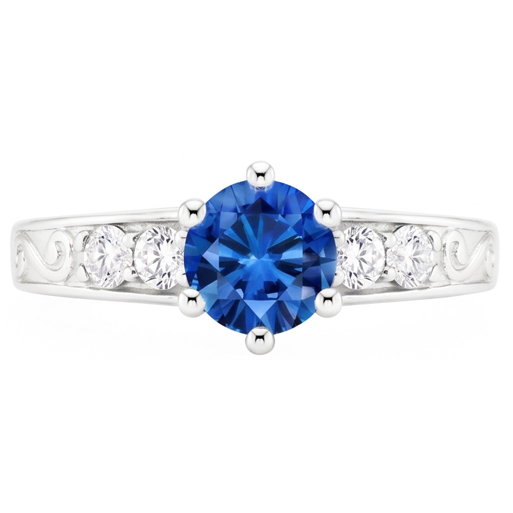 2.60 Karat Runder Ceylon Saphir Aus der Erde Abgebauter Natürlicher Diamanten Ring 14K Weißgold