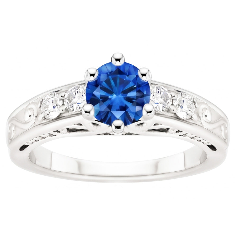 2.60 Karat Runder Ceylon Saphir Aus der Erde Abgebauter Natürlicher Diamanten Ring 14K Weißgold