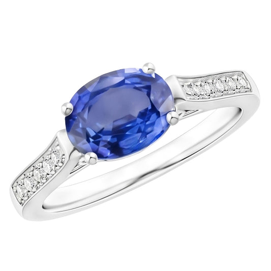 2.60 Kt Ovaler Sri Lanka Saphir Aus der Erde Abgebauter Natürlicher Diamanten Ring 14K Weißgold
