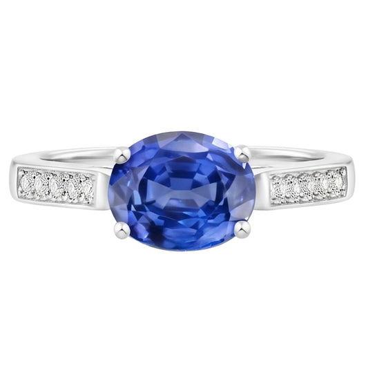 2.60 Kt Ovaler Sri Lanka Saphir Aus der Erde Abgebauter Natürlicher Diamanten Ring 14K Weißgold