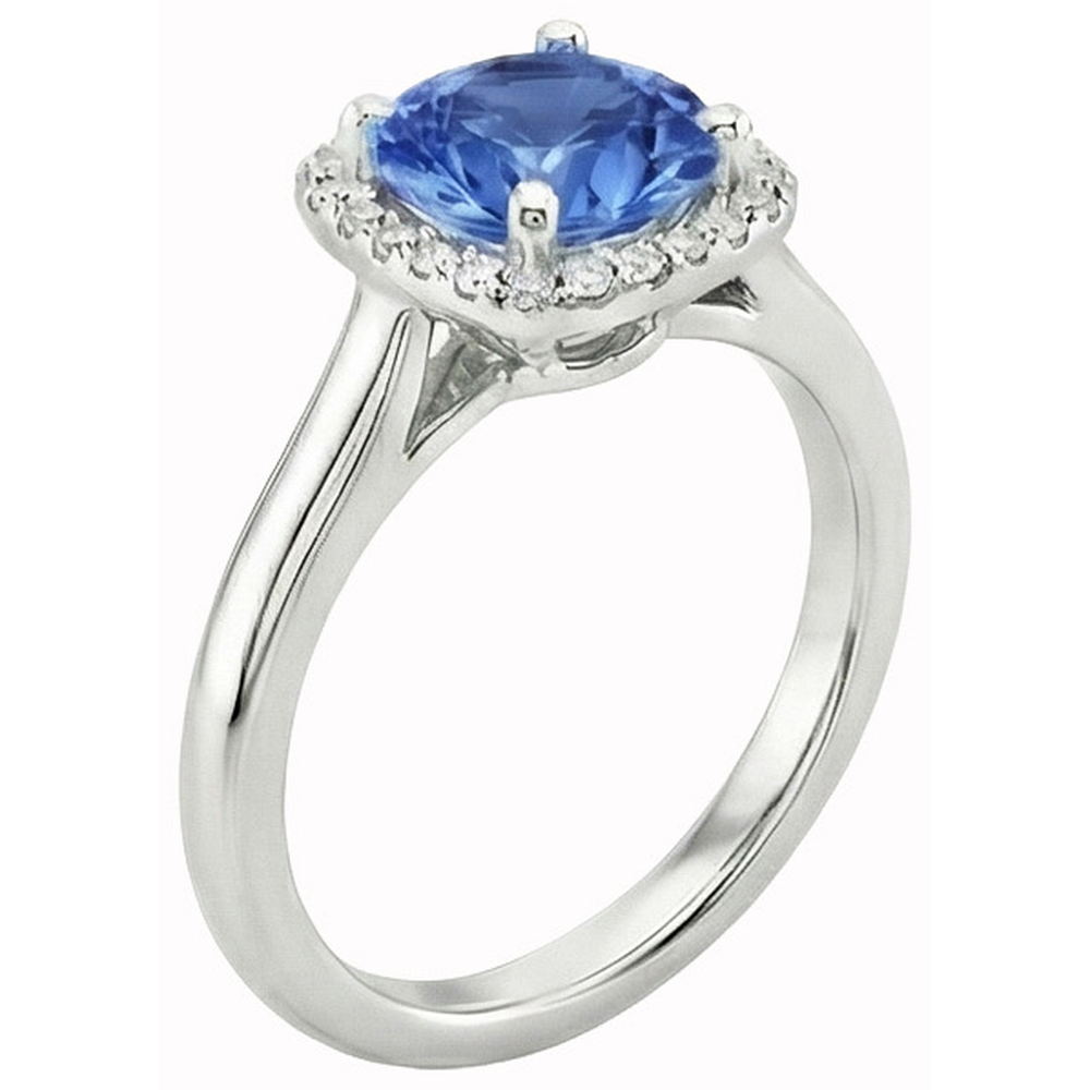 2.70 Karat Halo Ceylon Saphir Aus der Erde Abgebauter Natürlicher Diamanten Ring Weißgold 14K