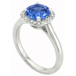 2.70 Karat Halo Ceylon Saphir Aus der Erde Abgebauter Natürlicher Diamanten Ring Weißgold 14K