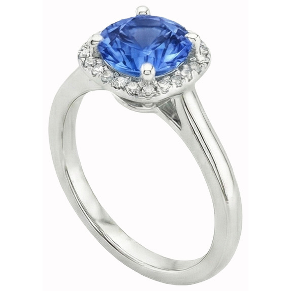 2.70 Karat Halo Ceylon Saphir Aus der Erde Abgebauter Natürlicher Diamanten Ring Weißgold 14K
