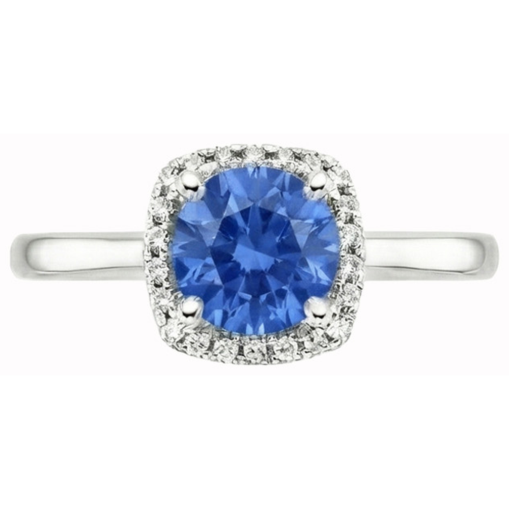 2.70 Karat Halo Ceylon Saphir Aus der Erde Abgebauter Natürlicher Diamanten Ring Weißgold 14K
