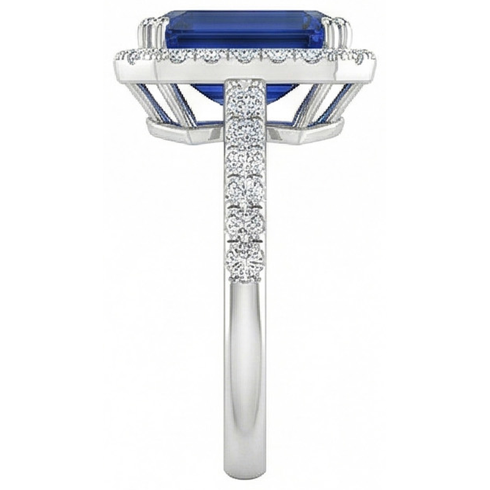 2.70 Karat blauer Saphir im Smaragdschliff mit Aus der Erde Abgebauter Natürlicher Diamantring 14 Karat Weißgold