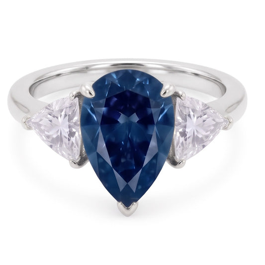 2.70 ct. Blaue & weiße Aus der Erde Abgebauter Natürlicher Diamanten Jubiläumsring Gold Drei Steine