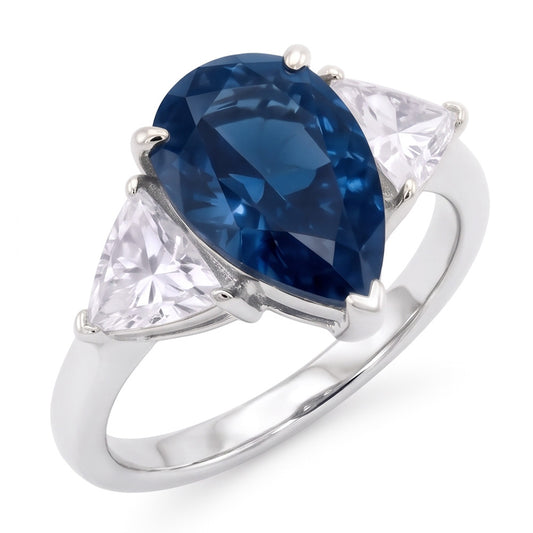 2.70 ct. Blaue & weiße Aus der Erde Abgebauter Natürlicher Diamanten Jubiläumsring Gold Drei Steine