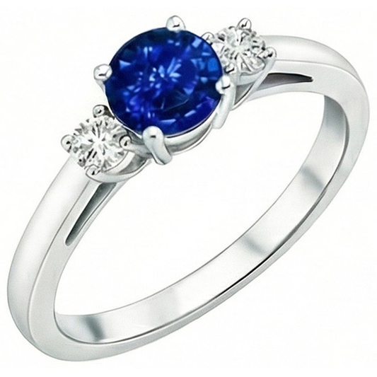 2.70 ct Blauer Saphir und Aus der Erde Abgebauter Natürlicher Diamanten Drei-Steine-Ring Gold 14K