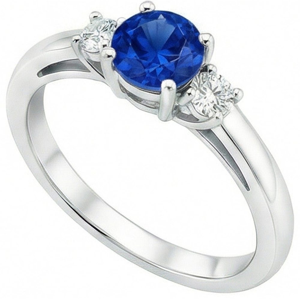 2.70 ct Blauer Saphir und Aus der Erde Abgebauter Natürlicher Diamanten Drei-Steine-Ring Gold 14K