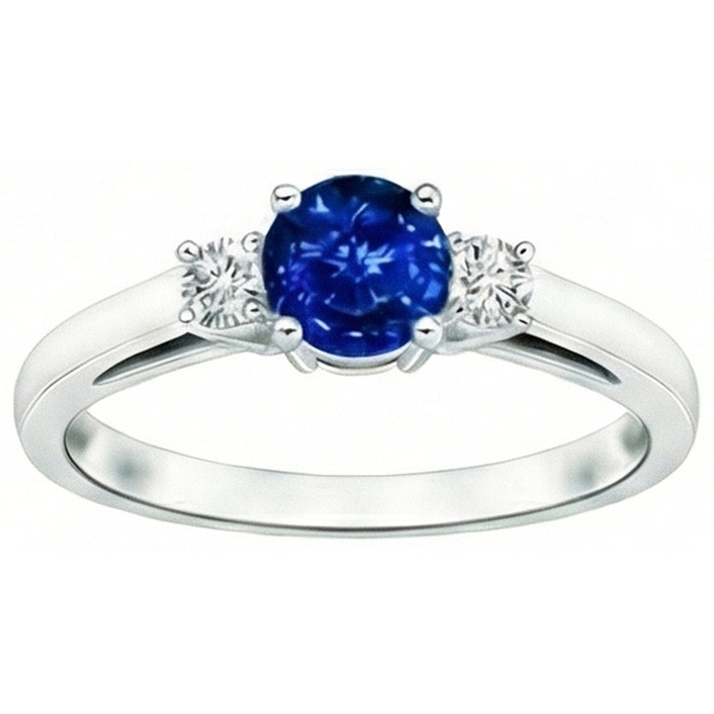 2.70 ct Blauer Saphir und Aus der Erde Abgebauter Natürlicher Diamanten Drei-Steine-Ring Gold 14K