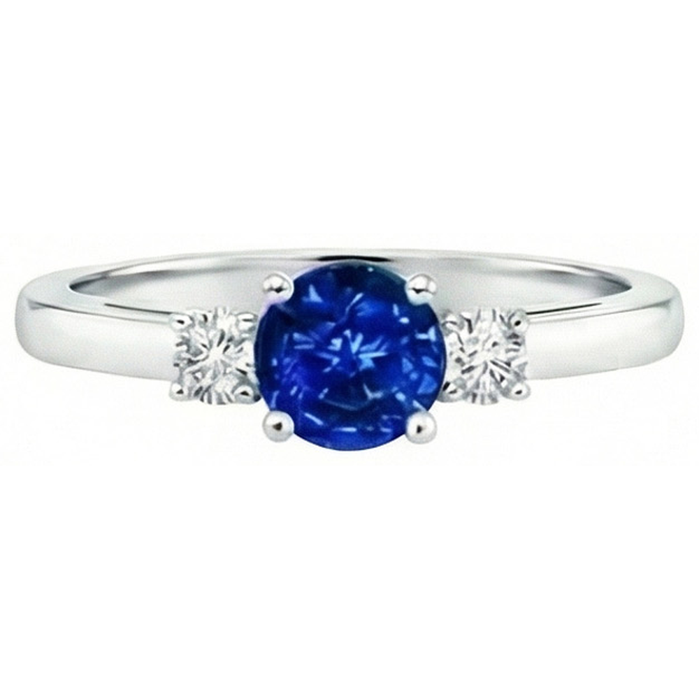 2.70 ct Blauer Saphir und Aus der Erde Abgebauter Natürlicher Diamanten Drei-Steine-Ring Gold 14K