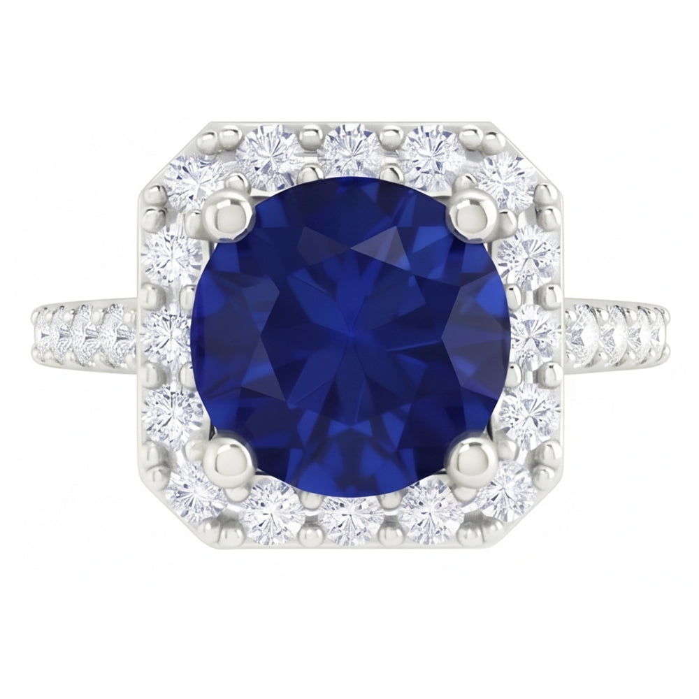 2.70 ct Ceylon Saphir & Aus der Erde Abgebauter Natürlicher Diamanten Halo Ring Weißgold 14K