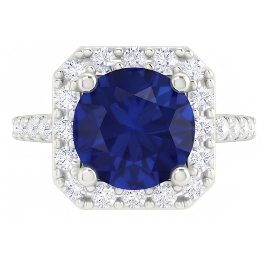 2.70 ct Ceylon Saphir & Aus der Erde Abgebauter Natürlicher Diamanten Halo Ring Weißgold 14K