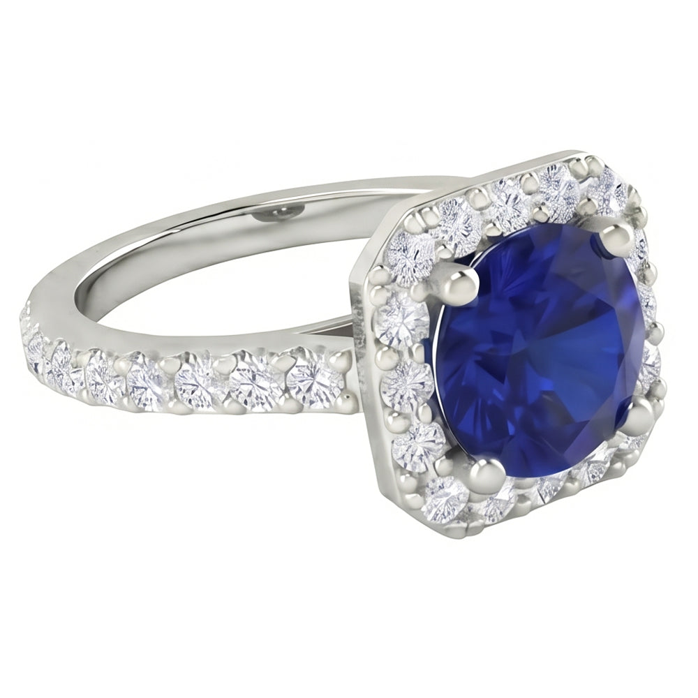 2.70 ct Ceylon Saphir & Aus der Erde Abgebauter Natürlicher Diamanten Halo Ring Weißgold 14K
