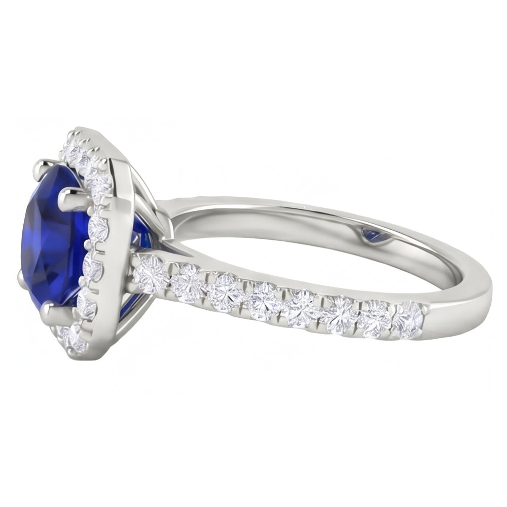 2.70 ct Ceylon Saphir & Aus der Erde Abgebauter Natürlicher Diamanten Halo Ring Weißgold 14K
