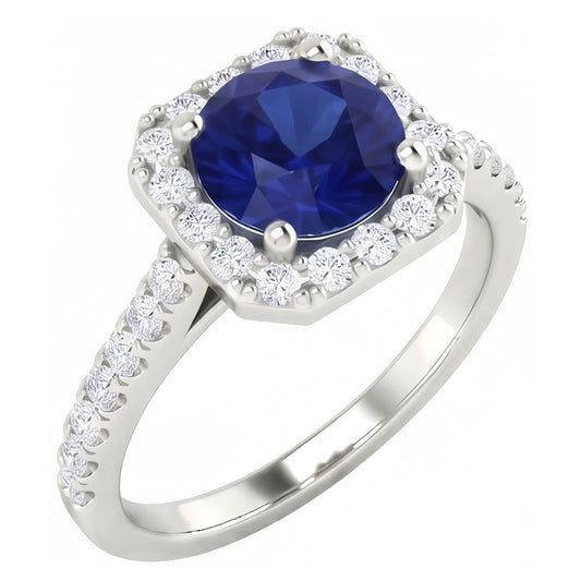 2.70 ct Ceylon Saphir & Aus der Erde Abgebauter Natürlicher Diamanten Halo Ring Weißgold 14K