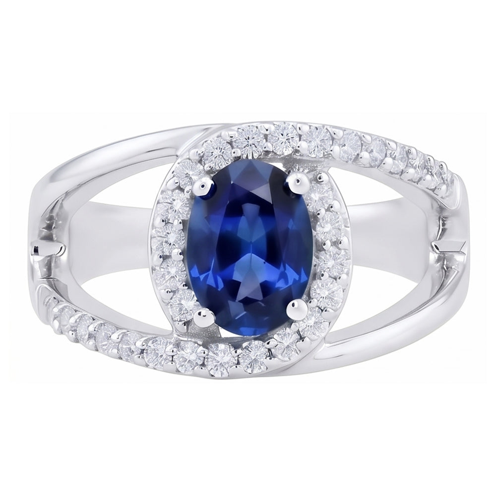 2.75 Kt Ovaler Ceylon Blauer Saphir Und Aus der Erde Abgebauter Natürlicher Diamant Ring Weißgold 14K