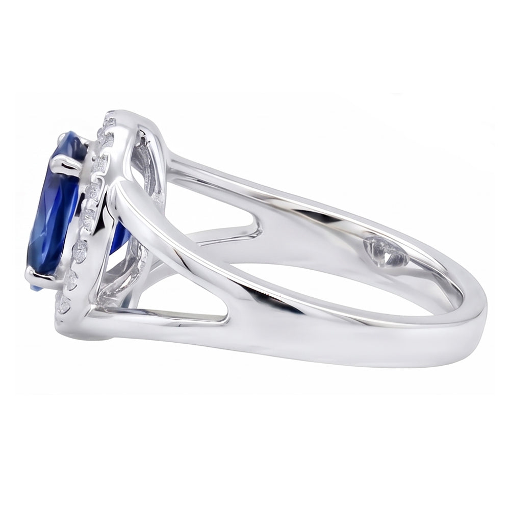 2.75 Kt Ovaler Ceylon Blauer Saphir Und Aus der Erde Abgebauter Natürlicher Diamant Ring Weißgold 14K