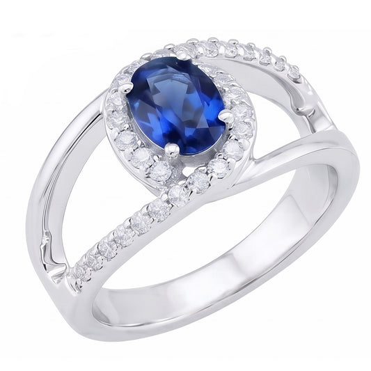 2.75 Kt Ovaler Ceylon Blauer Saphir Und Aus der Erde Abgebauter Natürlicher Diamant Ring Weißgold 14K