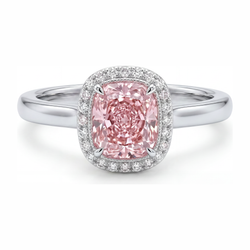 Rosa Diamantring 2,75 Karat im Labor gezüchtet Kissenschliff Halo 14 Karat Weißgold