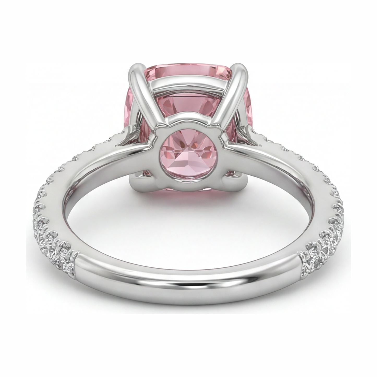 Rosa Diamantring 2,75 Karat im Labor gezüchtet Kissenschliff Pavé 14 Karat Weißgold