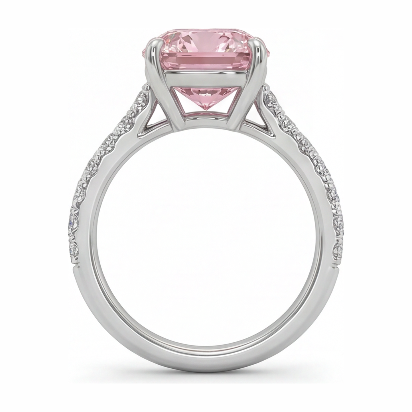 Rosa Diamantring 2,75 Karat im Labor gezüchtet Kissenschliff Pavé 14 Karat Weißgold