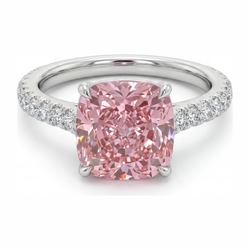 Rosa Diamantring 2,75 Karat im Labor gezüchtet Kissenschliff Pavé 14 Karat Weißgold