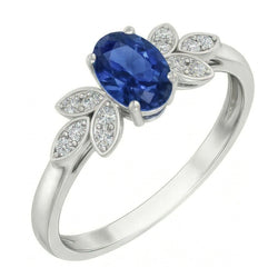 2.85 Karat Ceylon Blauer Saphir und Aus der Erde Abgebauter Natürlicher Diamanten Ring Weißgold 14K