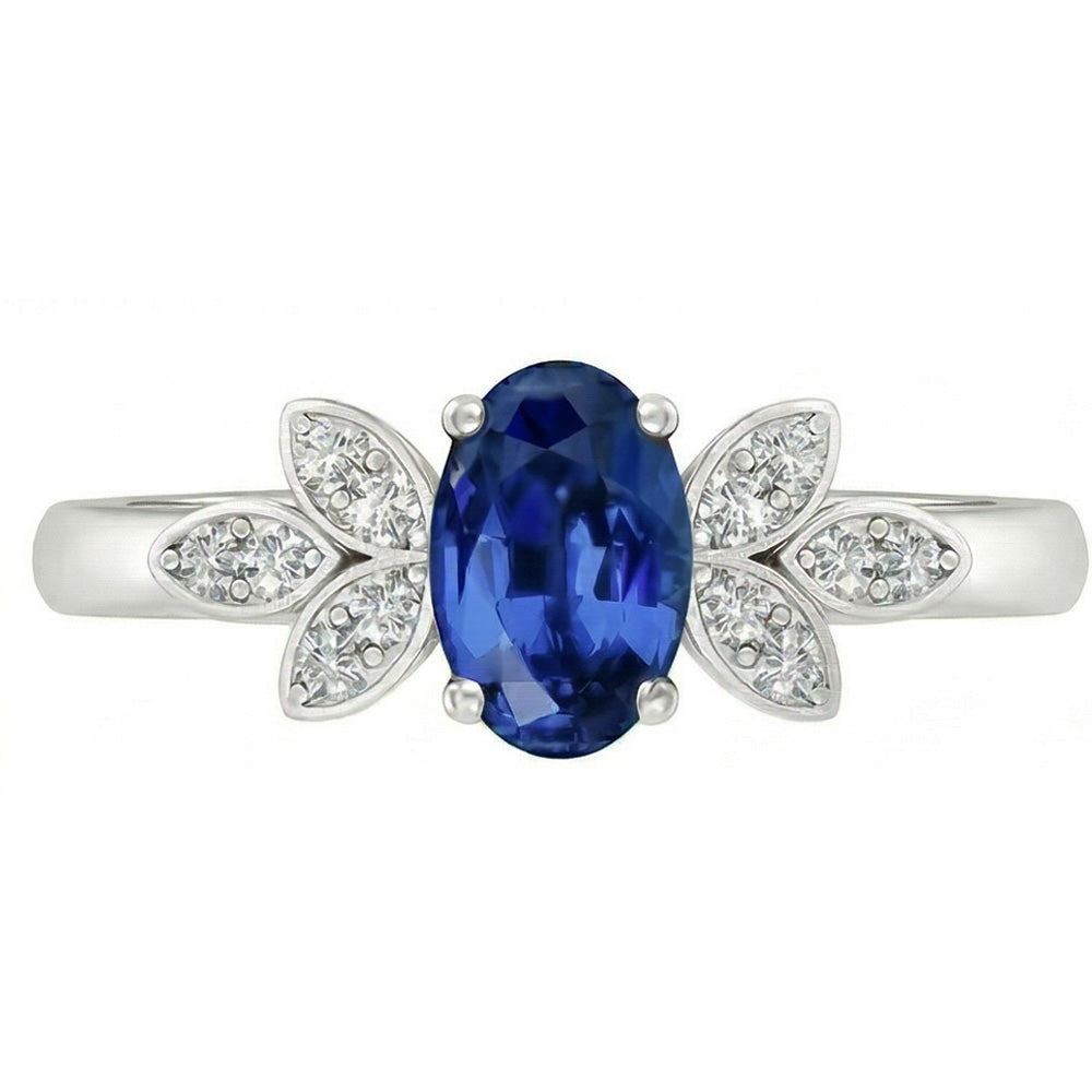2.85 Karat Ceylon Blauer Saphir und Aus der Erde Abgebauter Natürlicher Diamanten Ring Weißgold 14K