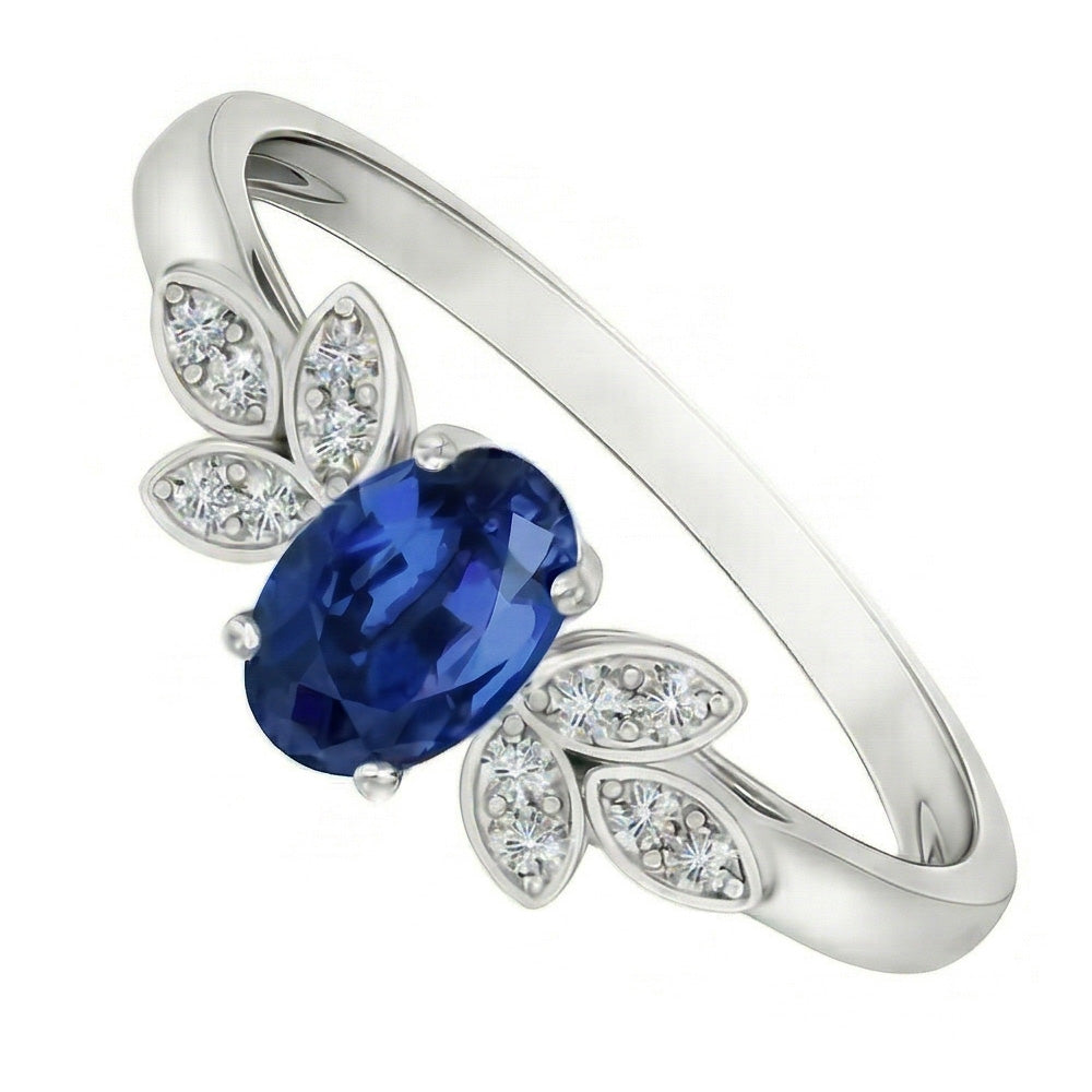 2.85 Karat Ceylon Blauer Saphir und Aus der Erde Abgebauter Natürlicher Diamanten Ring Weißgold 14K