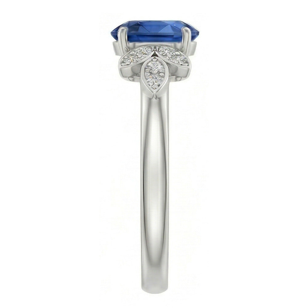 2.85 Karat Ceylon Blauer Saphir und Aus der Erde Abgebauter Natürlicher Diamanten Ring Weißgold 14K