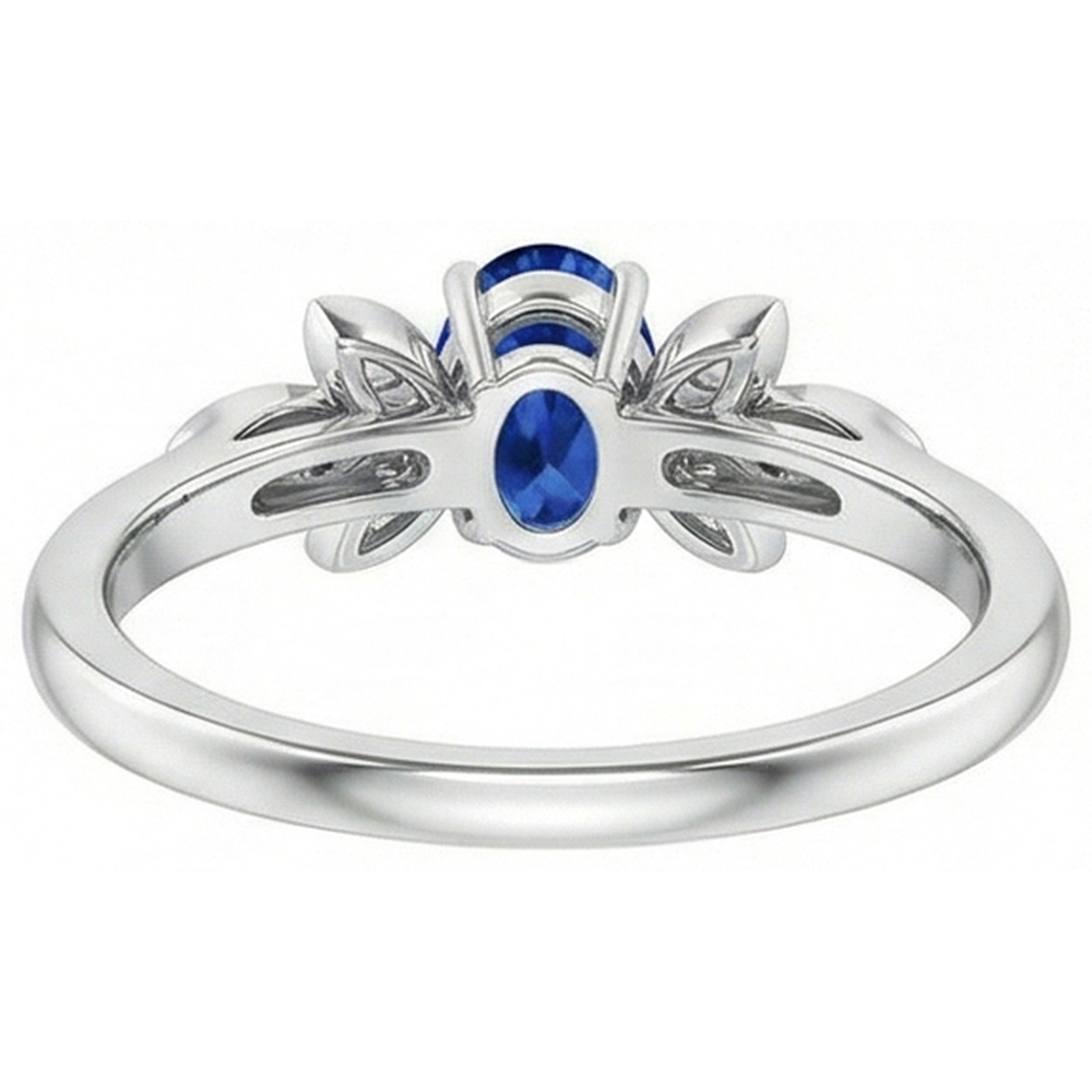 2.85 Karat Ceylon Blauer Saphir und Aus der Erde Abgebauter Natürlicher Diamanten Ring Weißgold 14K