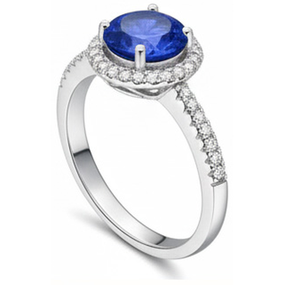 2.85 Karat Sri Lanka Saphir Aus der Erde Abgebauter Natürlicher Diamanten Ring Weißgold 14K