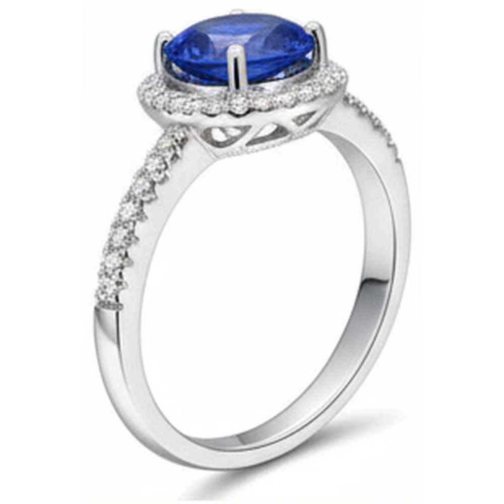 2.85 Karat Sri Lanka Saphir Aus der Erde Abgebauter Natürlicher Diamanten Ring Weißgold 14K