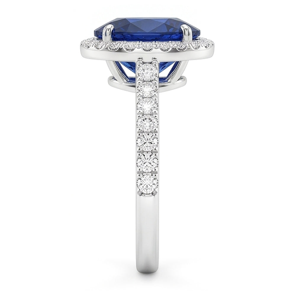2.90 Karat Oval Blauer Saphir & Runder Verlobungsring WG 14K