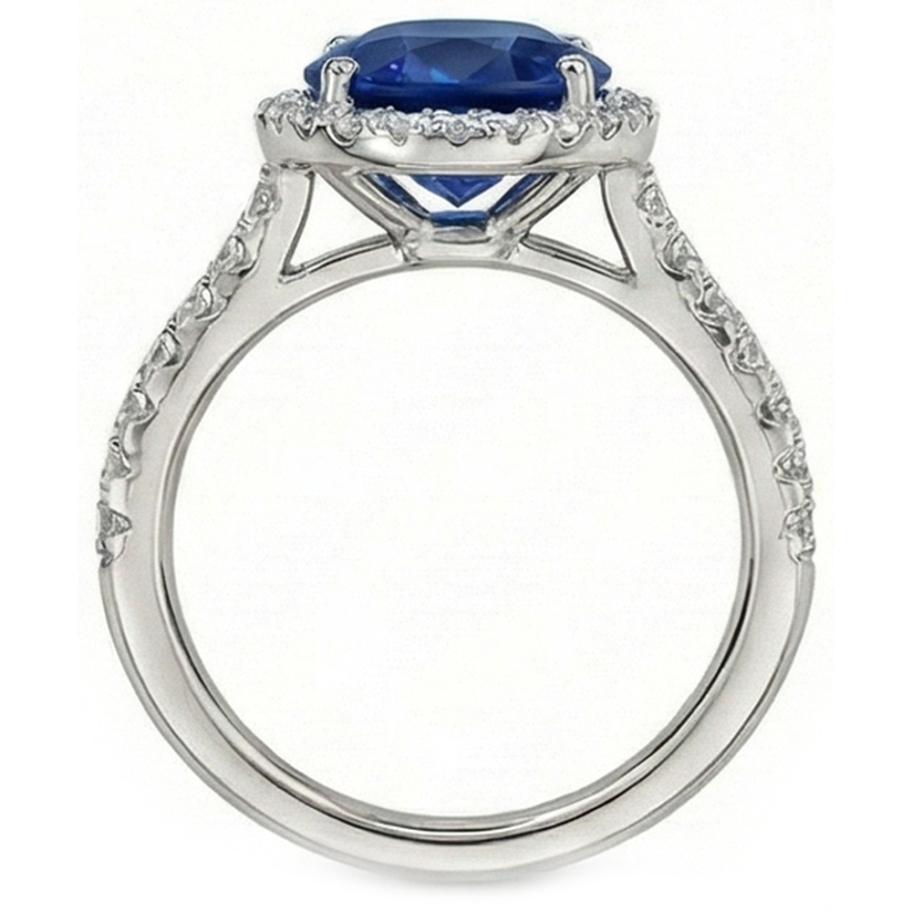 2.90 Karat Oval Blauer Saphir & Runder Verlobungsring WG 14K