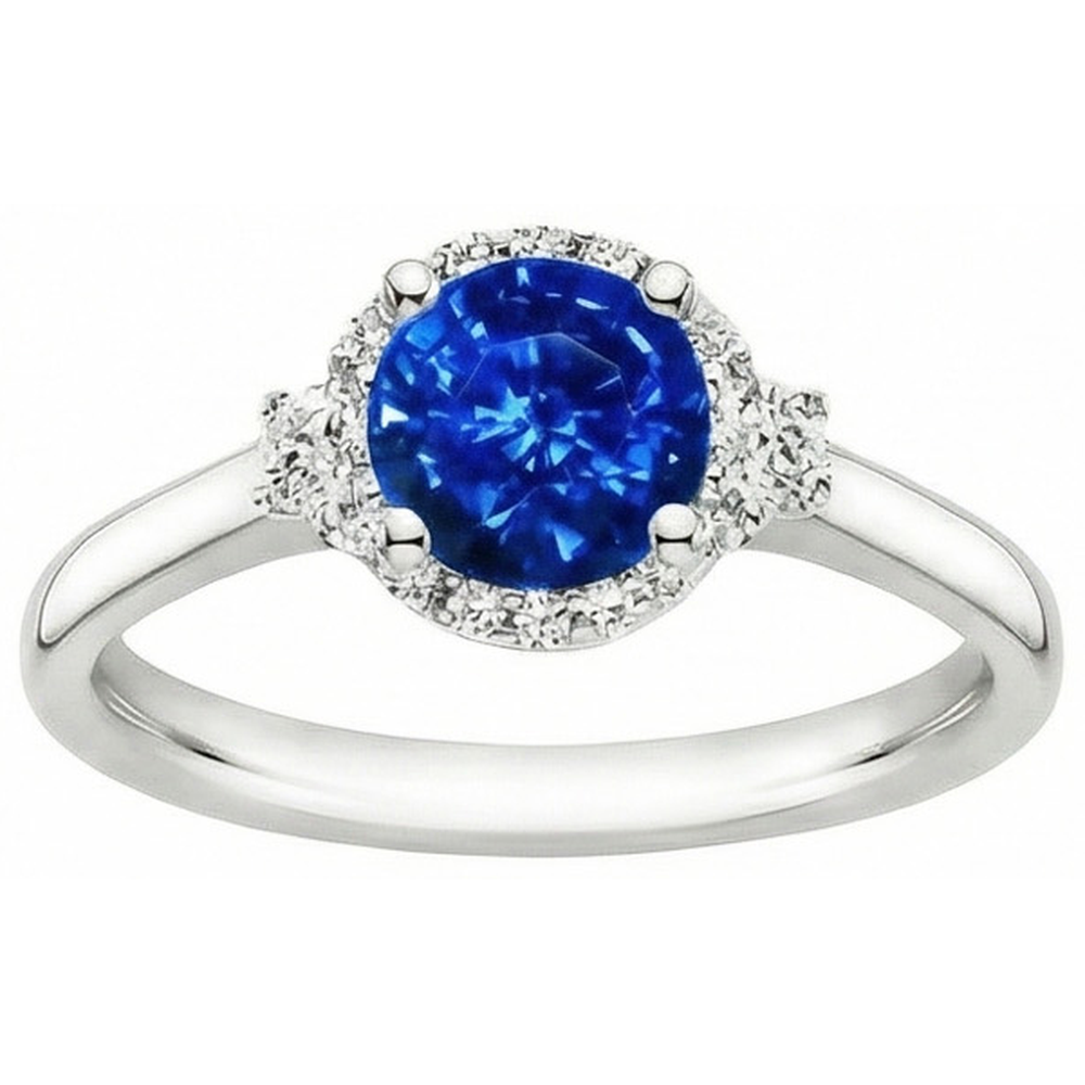 2.90 ct Solitaire mit Akzenten Ceylon Blue Saphir Aus der Erde Abgebauter Natürlicher Diamanten Ring