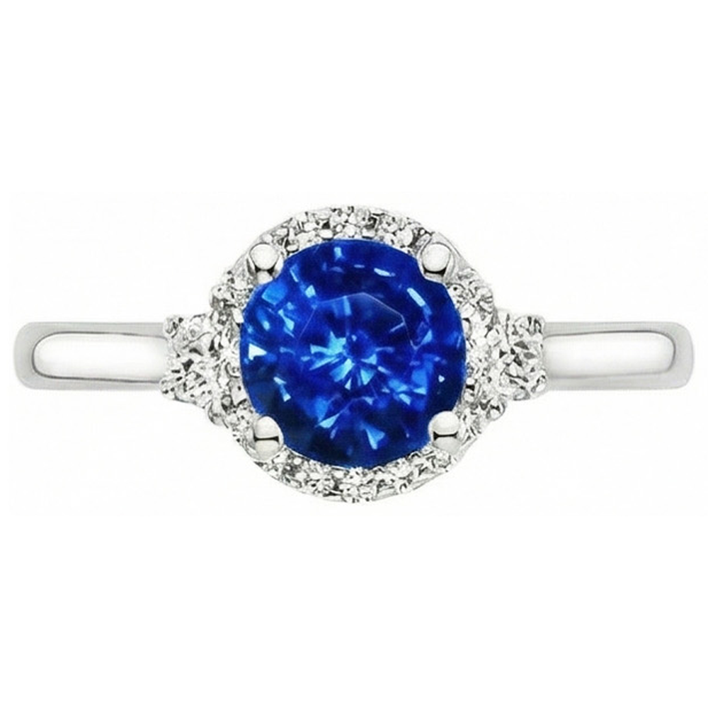 2.90 ct Solitaire mit Akzenten Ceylon Blue Saphir Aus der Erde Abgebauter Natürlicher Diamanten Ring