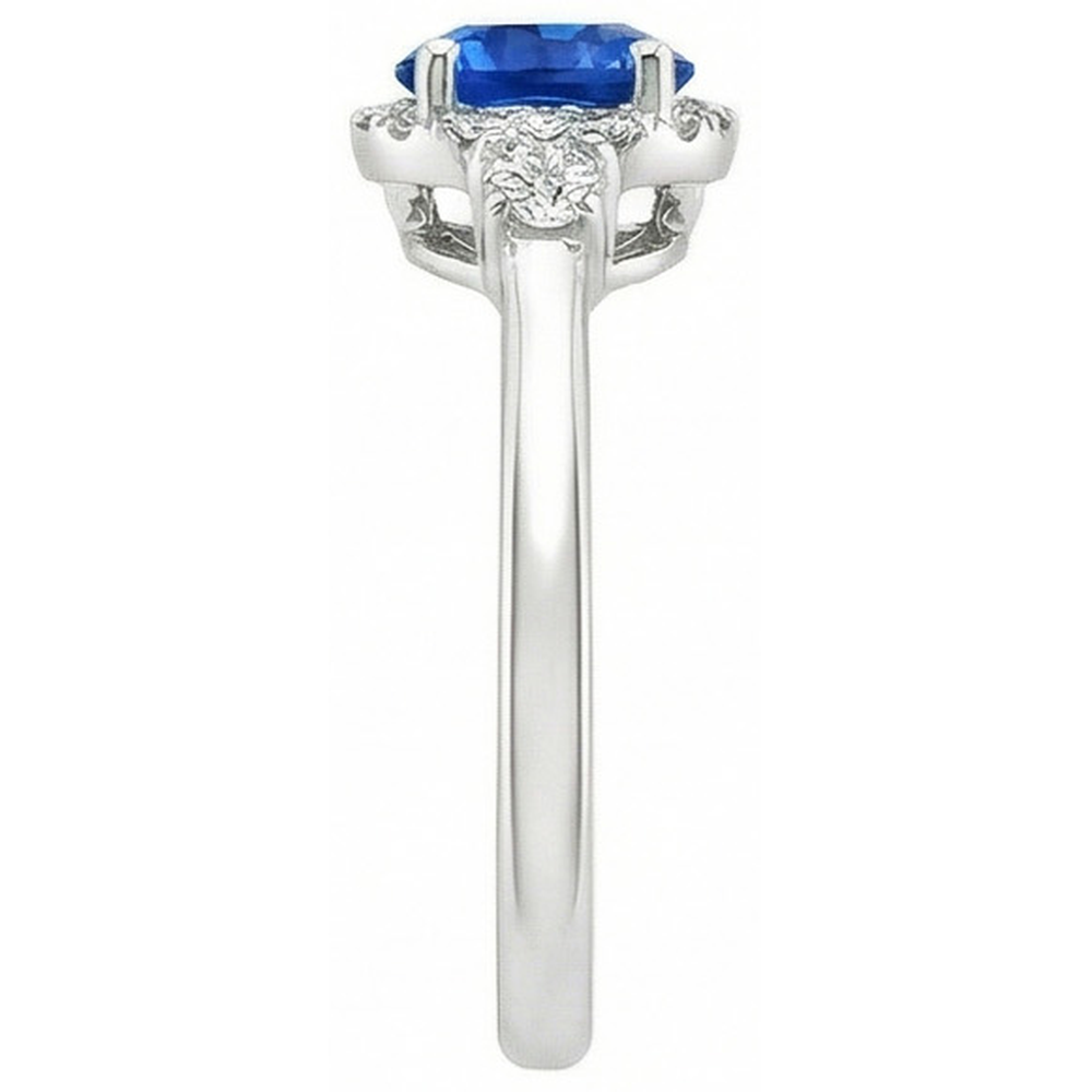2.90 ct Solitaire mit Akzenten Ceylon Blue Saphir Aus der Erde Abgebauter Natürlicher Diamanten Ring