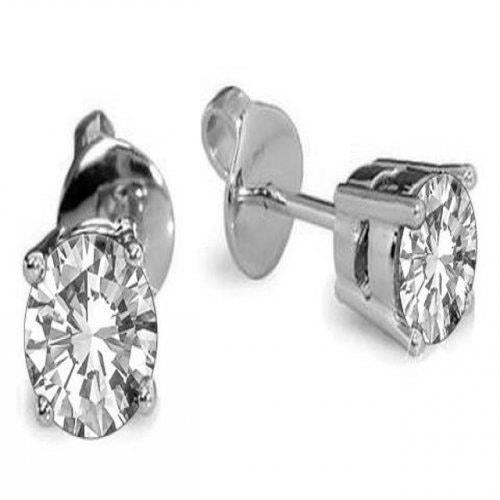 2 Carat 4 Prong Set Oval Solitaire Echt Diamant Stud Earrings White Gold