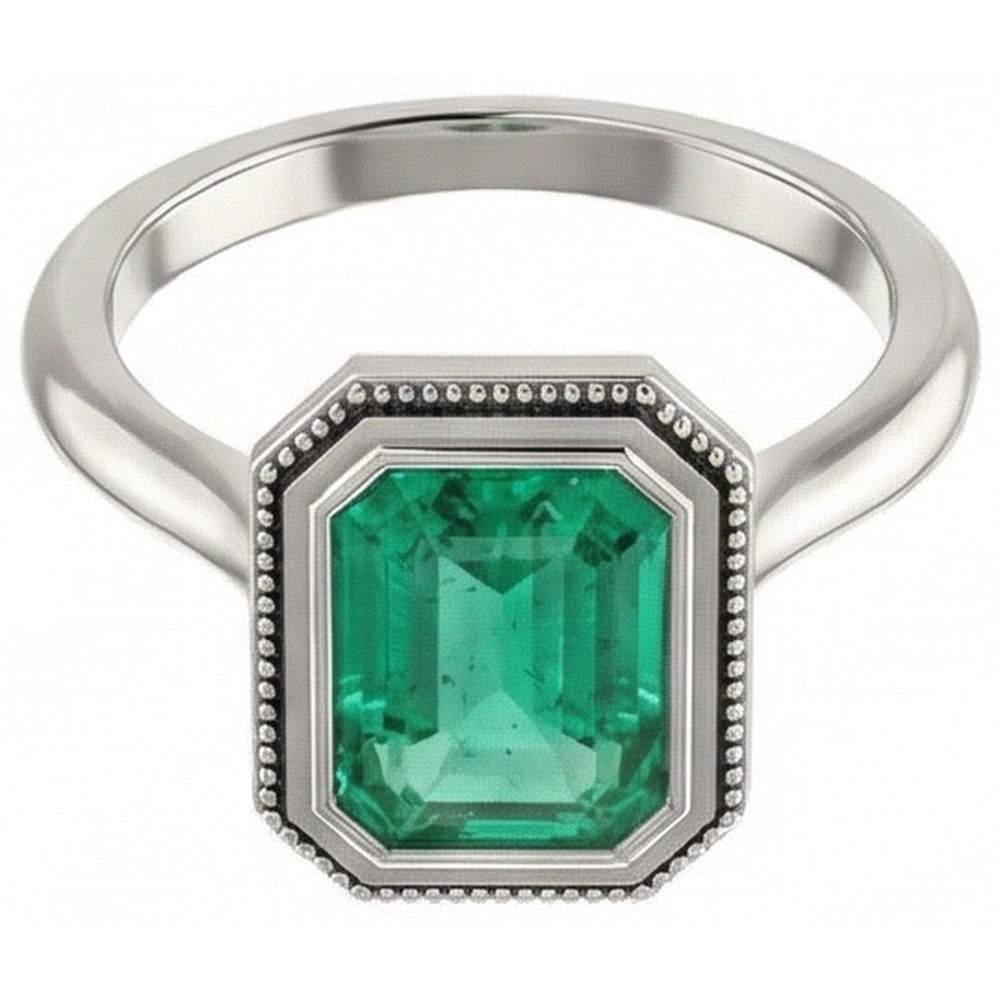 Kolumbianischer Smaragd Treppen-Schliff Schmuckstein-Ring in Zweifarbiges 14K Gold – Frontansicht