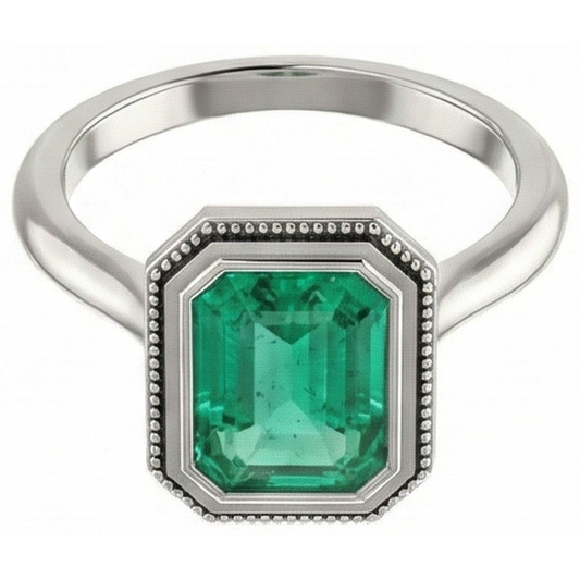 Kolumbianischer Smaragd Treppen-Schliff Schmuckstein-Ring in Zweifarbiges 14K Gold – Frontansicht