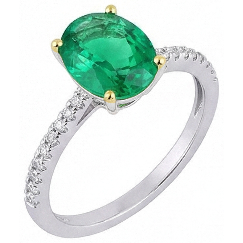 Smaragd Edelstein-Ring 2-Karat Zweifarbiges 14K Gold – Seitenansicht