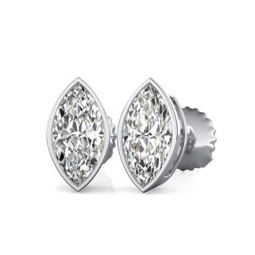 2 Carats Bezel Set Marquise Cut Stud Echt Diamant Women Gold Earring